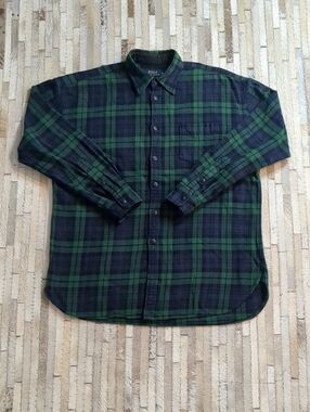 Polo Ralph Lauren Men's XL Green Blue Plaid 100% Cotton Flannel Shirt